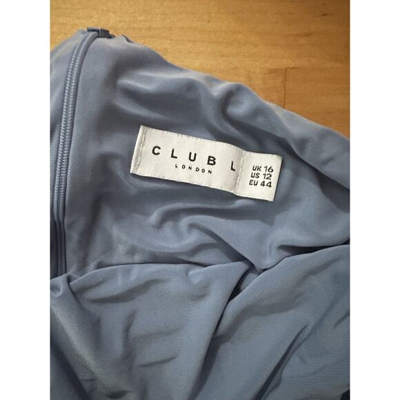 Club L Lost For Love Bardot Baby Blue Draped Midi Dress Off The Shoulder 12 - Picture 4 of 4